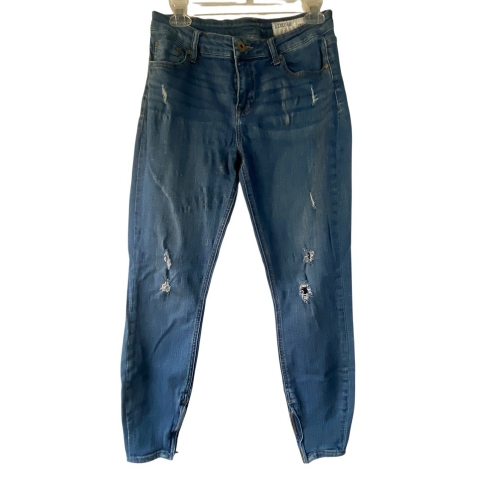 Pistola Mid Rise Distressed Skinny Zip Ankle Medium Wash Denim Blue Jeans SZ 28